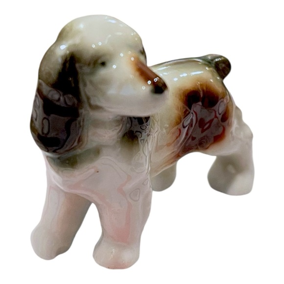 Vtg Porcelain Brown, White & Black Springer Spaniel Puppy Figurine Made In Japan - Picture 2 of 9